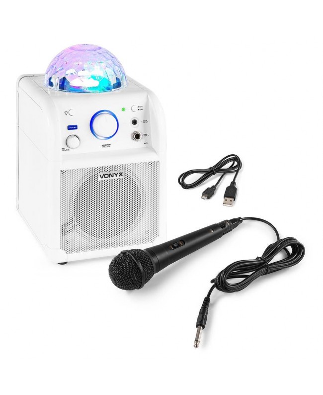 Vonyx SBS50W BT Karaoke Sp Mic LED WHT Hi-Fi Speakers