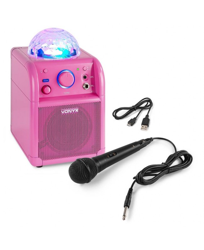 Vonyx SBS50P BT Karaoke Sp Mic LED PINK Hi-Fi Speakers
