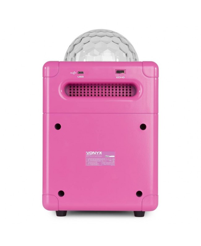 Vonyx SBS50P BT Karaoke Sp Mic LED PINK Altoparlanti Hi-Fi