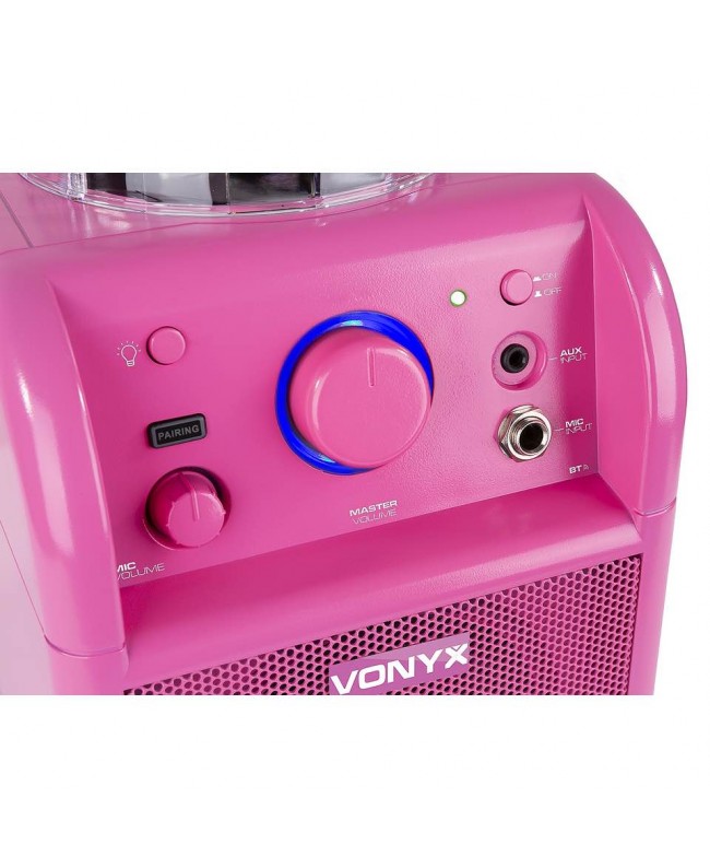 Vonyx SBS50P BT Karaoke Sp Mic LED PINK Altoparlanti Hi-Fi