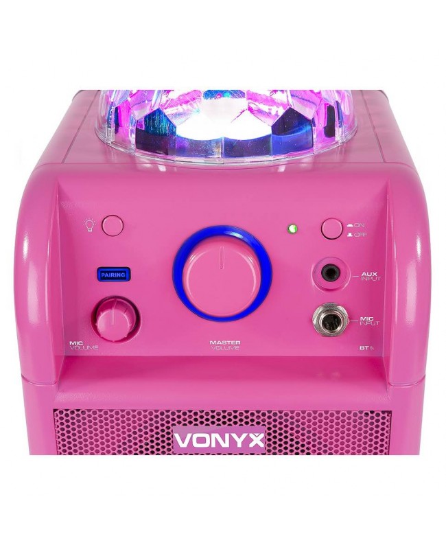 Vonyx SBS50P BT Karaoke Sp Mic LED PINK Altoparlanti Hi-Fi