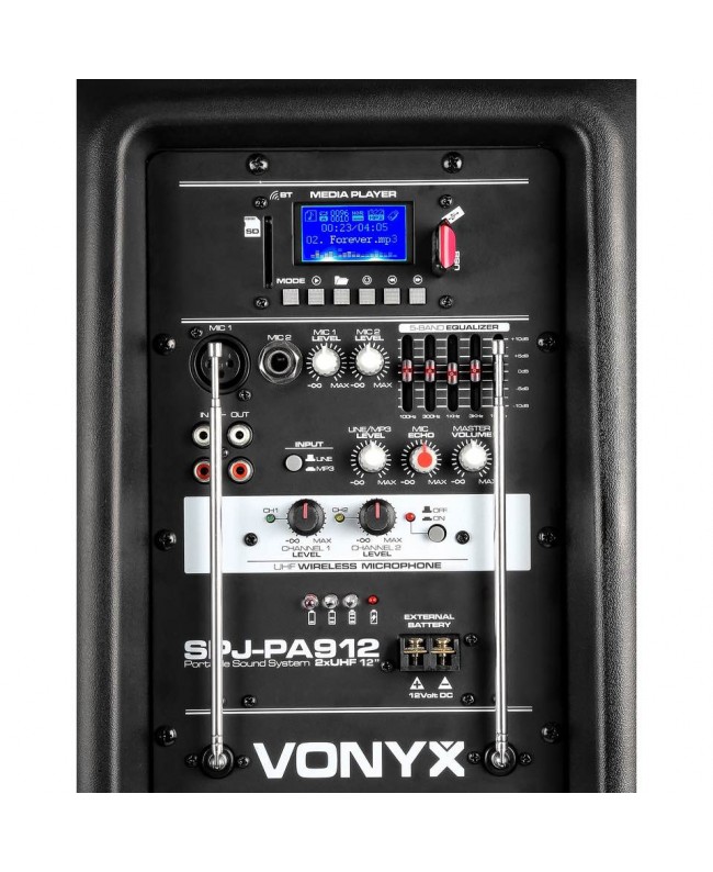Vonyx SPJ-PA912 Mobile Amp ABS 12 2 UHF Akkubetriebene PA-Lautsprecher