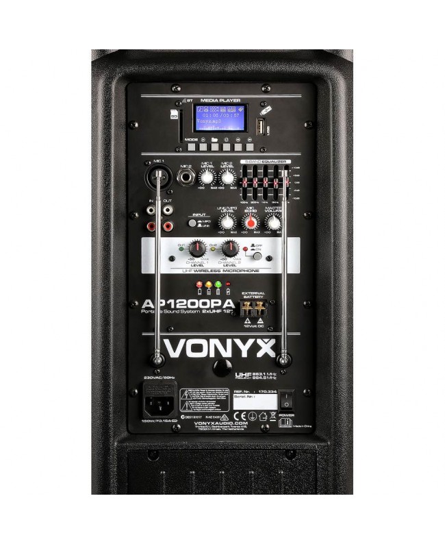 Vonyx AP1200PA Mobile Amp 12 2HH-UHF BT Akkubetriebene PA-Lautsprecher
