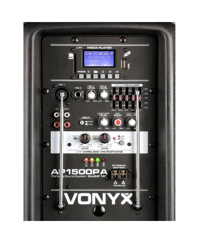 Vonyx AP1500PA Mobile Amp 15 BP-HH-UHF Battery powered PA