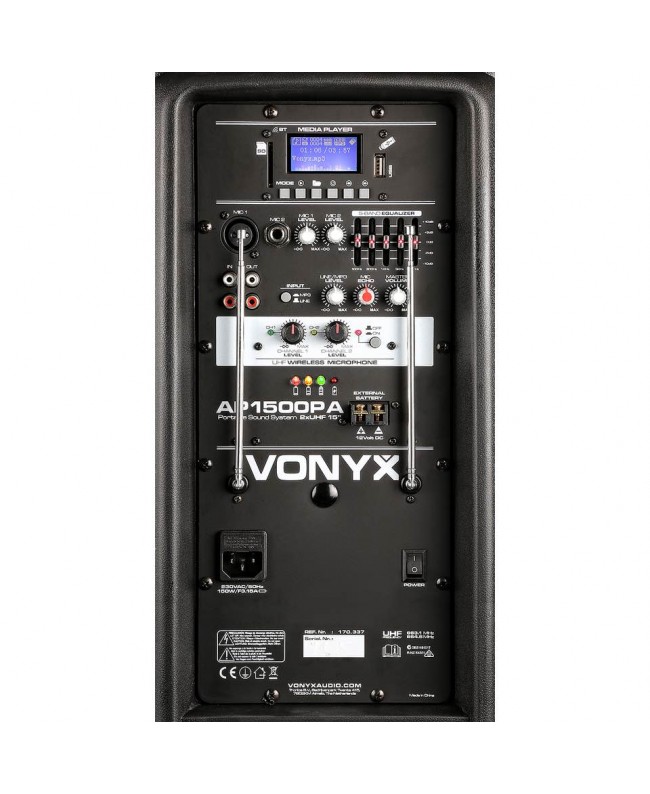 Vonyx AP1500PA Mobile Amp 15 2HH-UHF BT Akkubetriebene PA-Lautsprecher