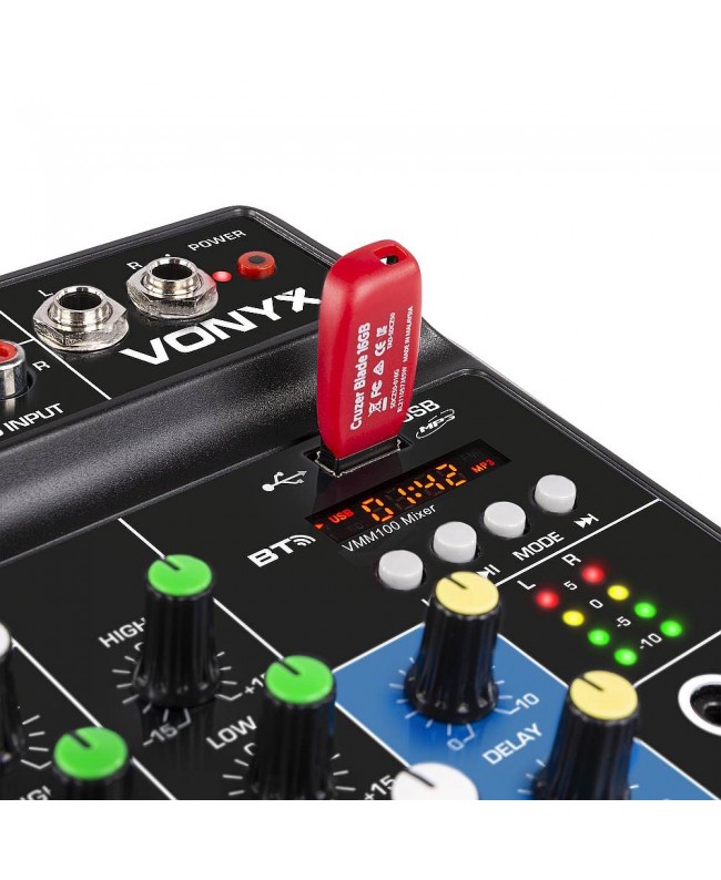 Vonyx VMM100 3-Kanal USB BT Mischpult Analog Mixer