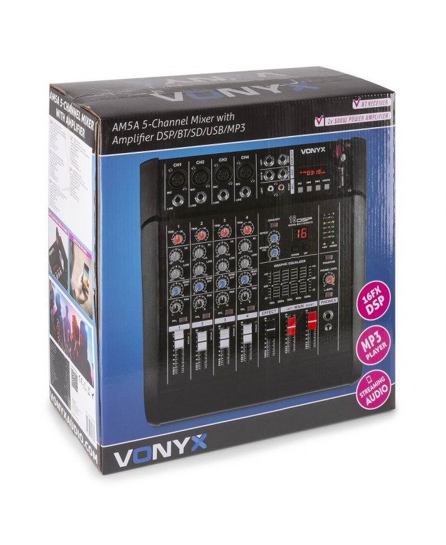 Vonyx AM5A 5 Channel Amplified Mixer BT Analog Mixer