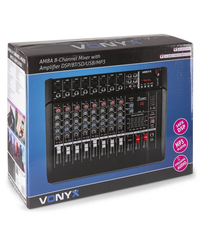 Vonyx AM8A 8 Channel Amplified Mixer BT Analog Mixer