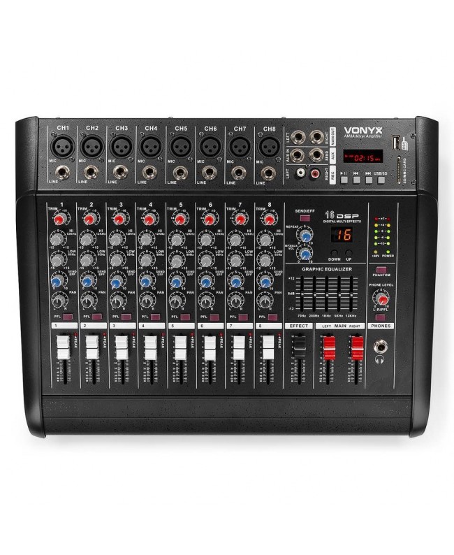 Vonyx AM8A 8 Channel Amplified Mixer BT Analog Mixer