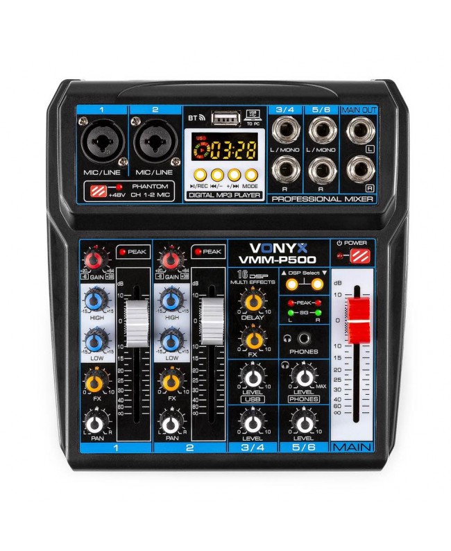 Vonyx VMM-P500 4Music Mixer 4Ch/BT/MP3/US Analog Mixer