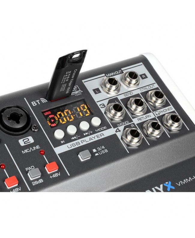 Vonyx VMM-K402 MusMix 4Ch/BT/Echo/USB Rec Analog Mixer