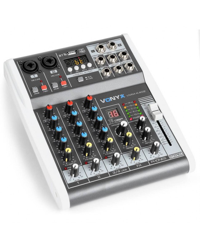 Vonyx VMM-K402 MusMix 4Ch/BT/Echo/USB Rec Analog Mixer