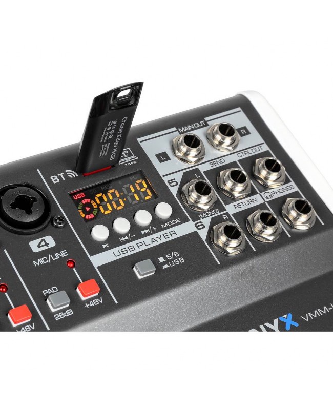 Vonyx VMM-K602 MusMix 6Ch/BT/Echo/USB Rec Analog Mixer