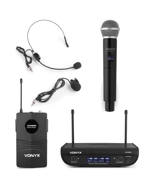 Vonyx WM82C Micro UHF digital 2ch BP+HH Bodypack-Empfänger