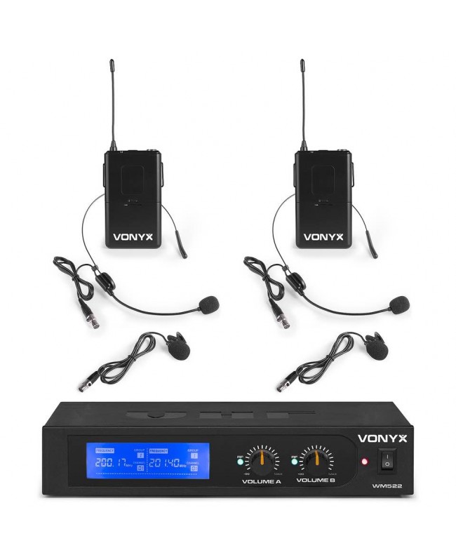 Vonyx WM522B Micro VHF 2CH 2BP+headset Bodypack Receiver