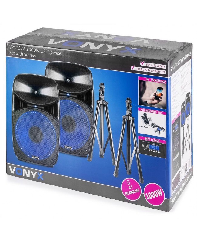 Vonyx VPS152A ActSpeakSet15LED and Stands Complete PA Systems