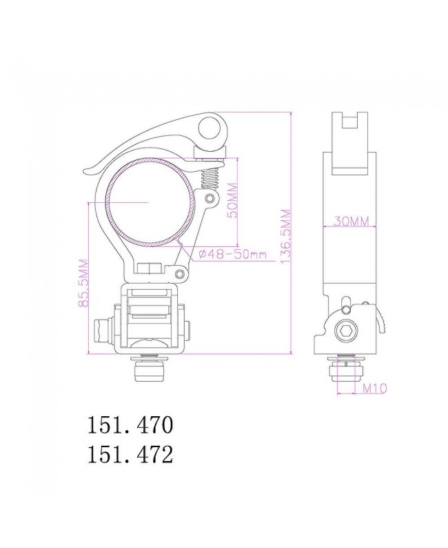 beamZ BC50-50F Fold.QuickRel.Cpl.50kg Al Haken