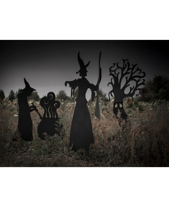 Europalms Silhouette Metal Witch with Broom, 140cm