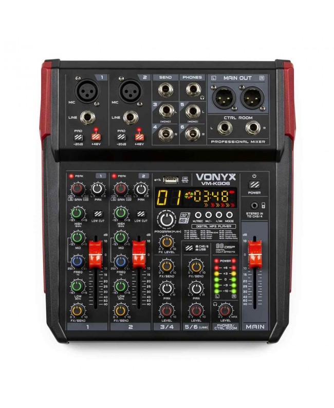 Vonyx VM-KG06 MusMix 6ch/BT/DSP/USB Rec Analog Mixer