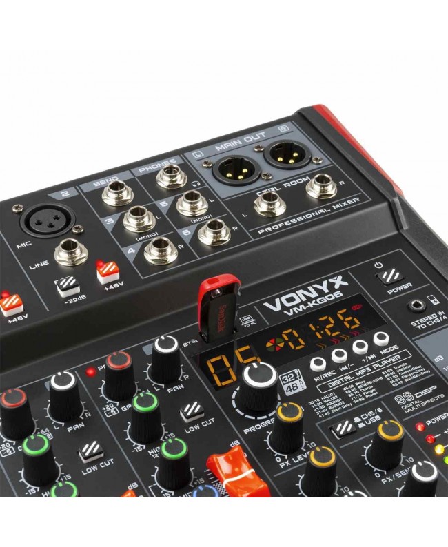 Vonyx VM-KG06 MusMix 6ch/BT/DSP/USB Rec Analog Mixer