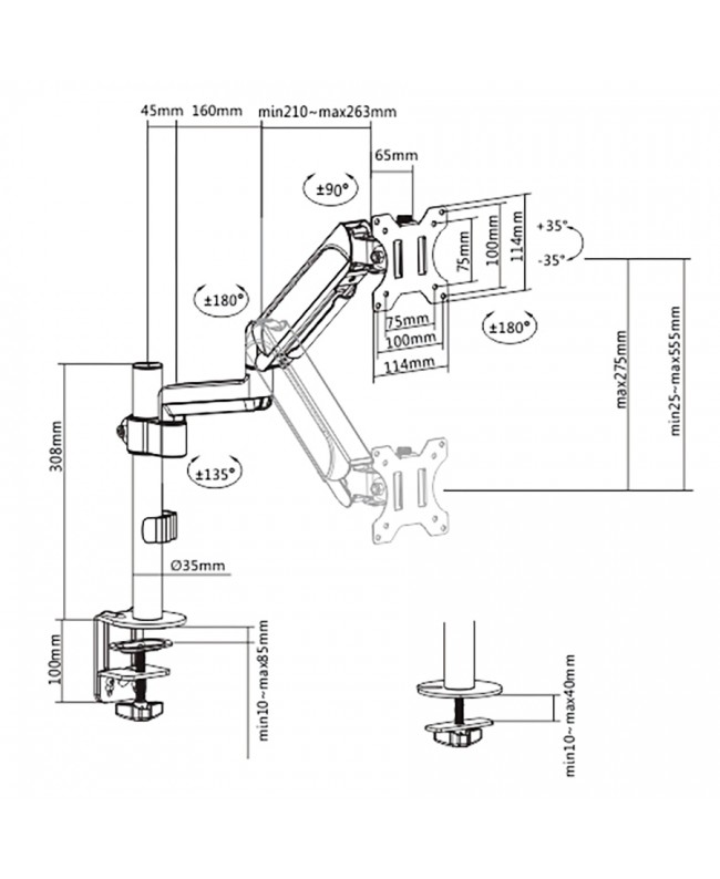 Quik Lok VSC/001 Video Monitor Stand with Pneumatic Articulated Arm