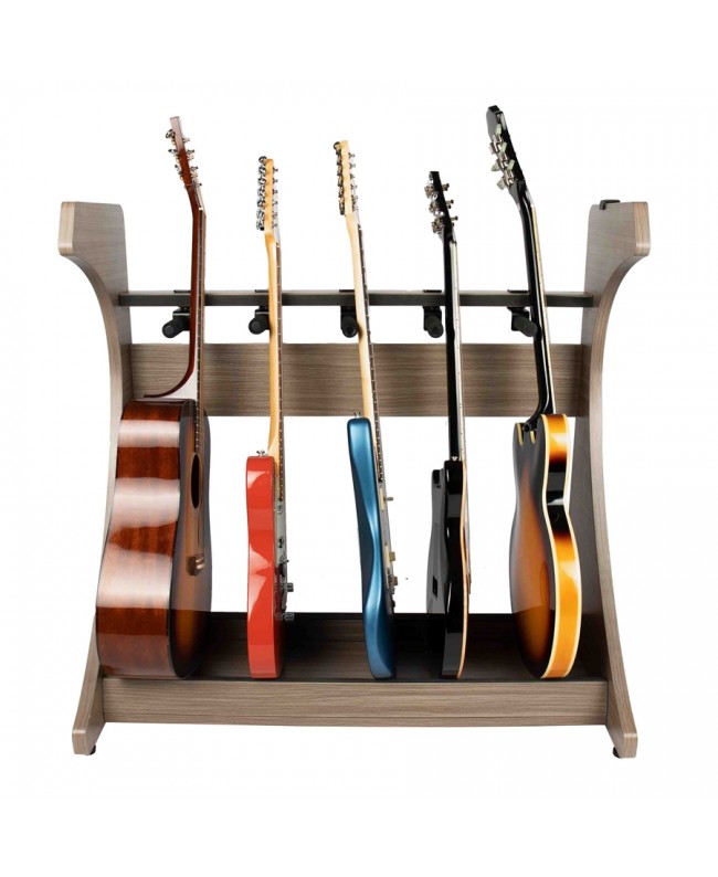 Gator Frameworks GFW-ELITEGTR5RK-GRY Rack per chitarre 5-7 posti in finitura grigio Driftwood Studiomöbel