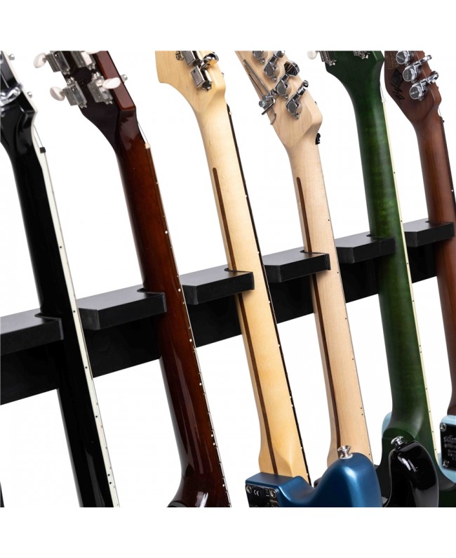 Gator Frameworks GFW-GTR-WD6RK-BLK Holzständer für 6 Gitarren mit schwarzem Finish Studiomöbel