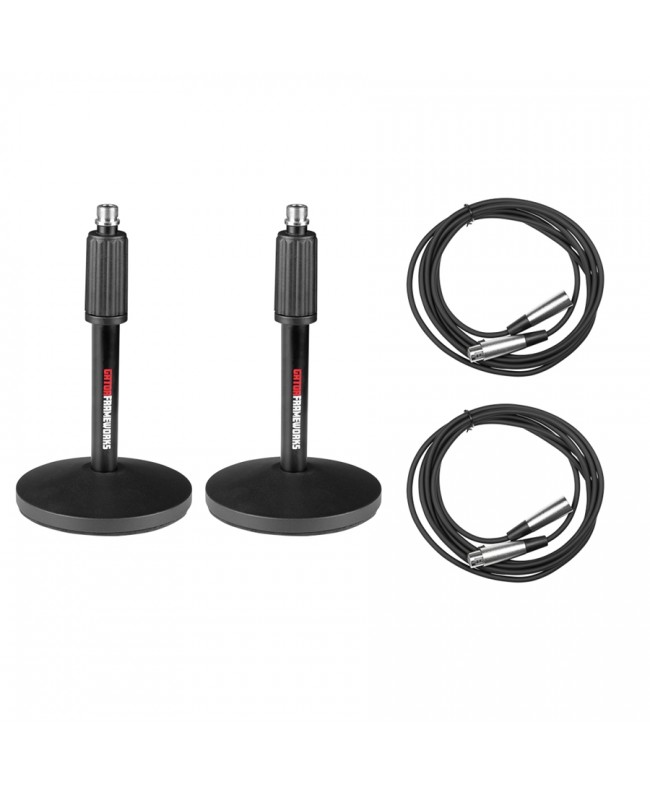 Gator Frameworks GFW-MIC-DESKTOP-2PK Set da 2 supporti microfonici da tavolo con cavi XLR Table Stands