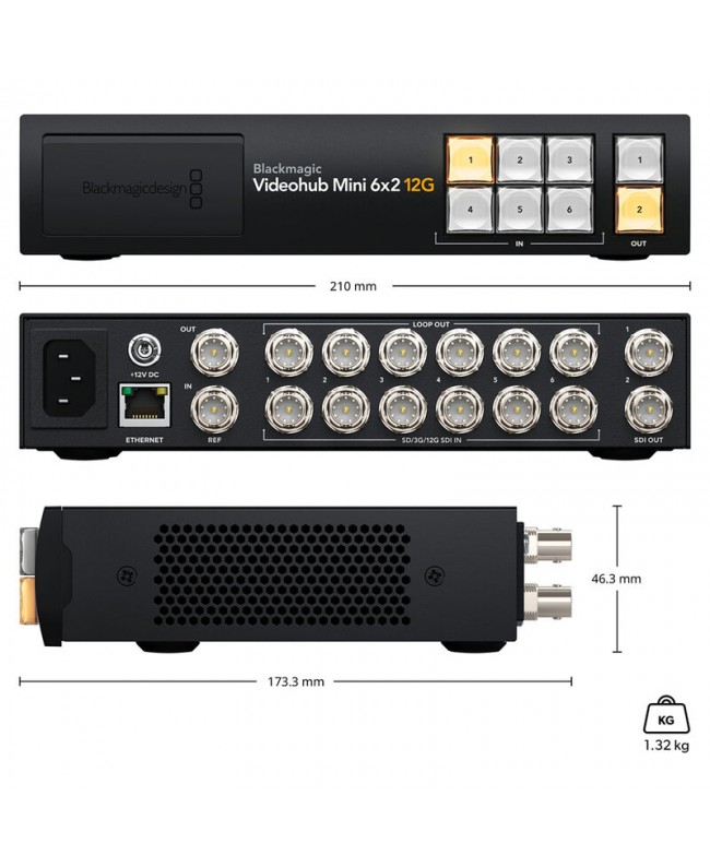 Blackmagic Design Blackmagic Videohub Mini 6x2 12G Video Matrix