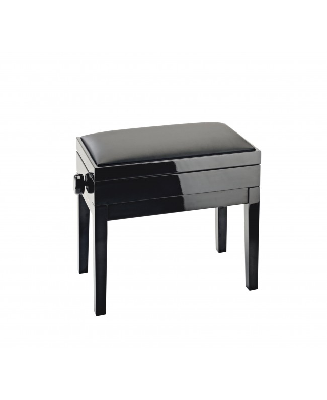 K&M 13951 Piano bench with sheet music storage bench black glossy finish, seat black imitation leather