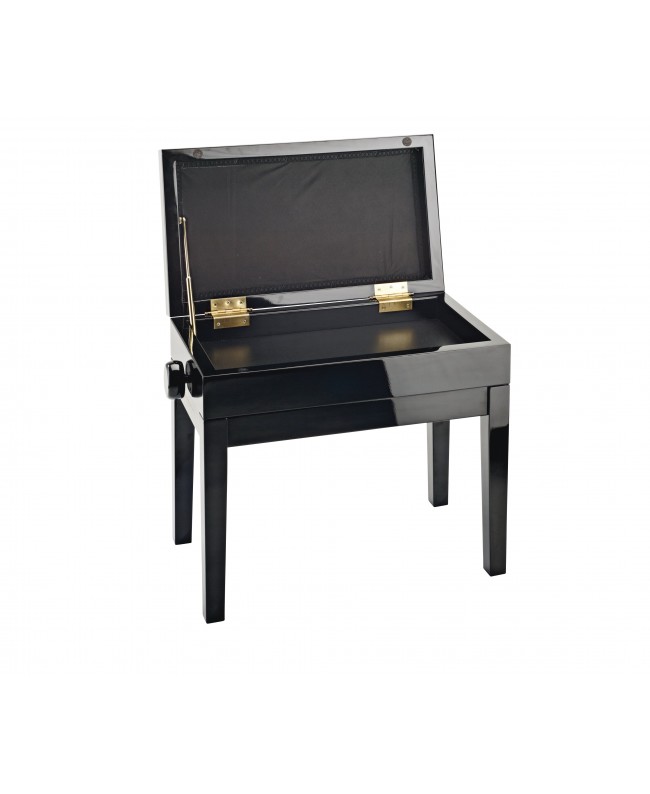 K&M 13950 Piano bench with sheet music storage bench black glossy finish, seat black velvet