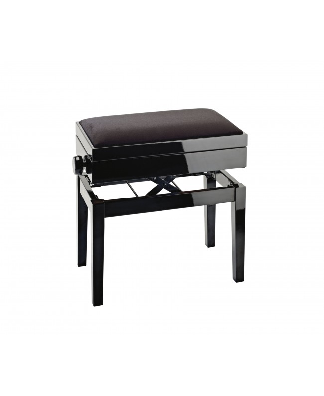 K&M 13950 Piano bench with sheet music storage bench black glossy finish, seat black velvet