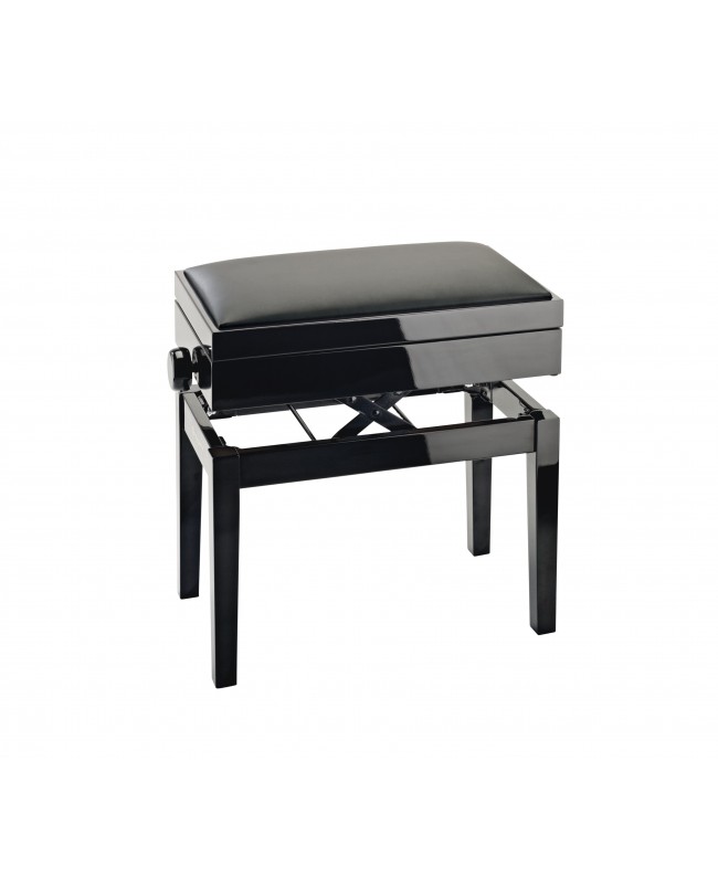 K&M 13951 Piano bench with sheet music storage bench black glossy finish, seat black imitation leather