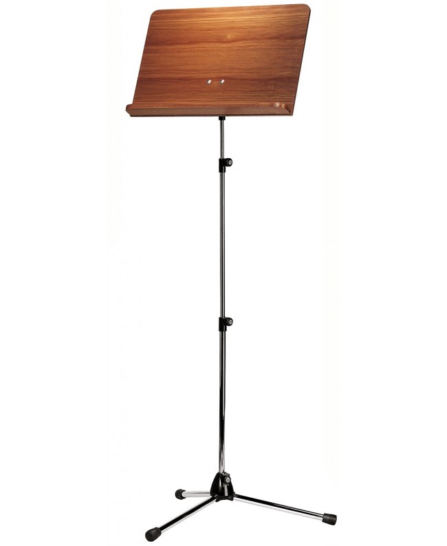 K&M 118/4 Orchestra music stand chrome stand, walnut wooden desk