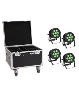 Eurolite Set 4x LED IP PAR 7x9W SCL Spot + Case with wheels