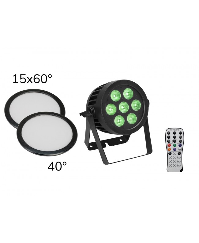 Eurolite Set LED IP PAR 7x8W QCL Spot + 2x Diffusorscheibe (15x60° und 40°)