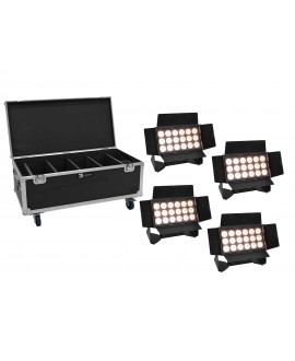 Eurolite Set 4x AKKU Multiflood IP 18x10W RGBW Wash CRMX + Case with wheels