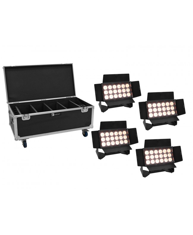 Eurolite Set 4x AKKU Multiflood IP 18x10W RGBW Wash CRMX + Case mit Rollen LED Fluter