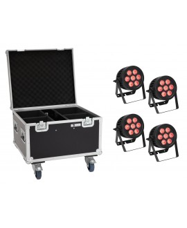 Eurolite Set 4x LED IP PAR 7x8W QCL Spot + Case with wheels
