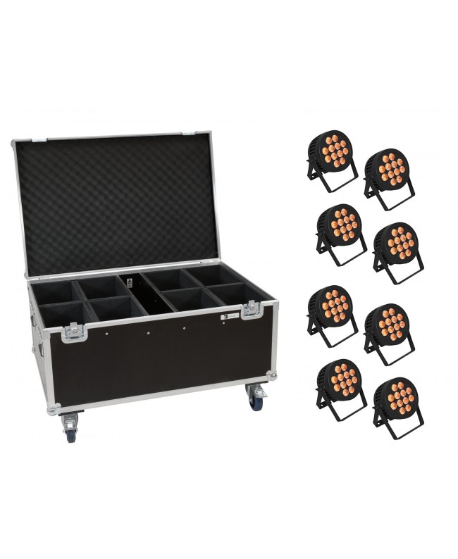 Eurolite Set 8x LED IP PAR 12x8W QCL Spot + Case mit Rollen