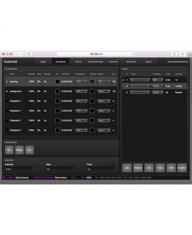 Visual Productions CueCore2 Software Controllers