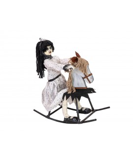 Europalms Halloween Figure Girl on rocking Horse, animated, 72cm Seasonal Items