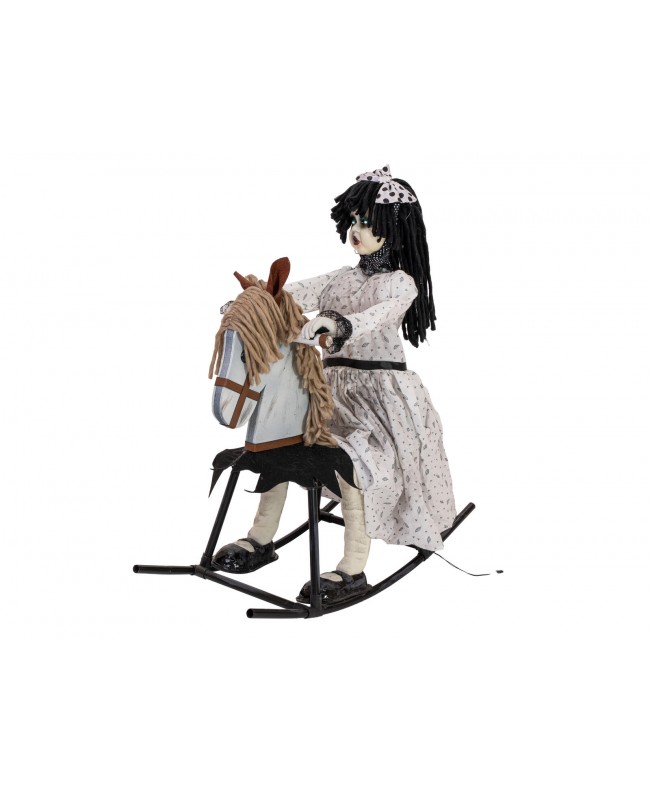 Europalms Halloween Figure Girl on rocking Horse, animated, 72cm Seasonal Items