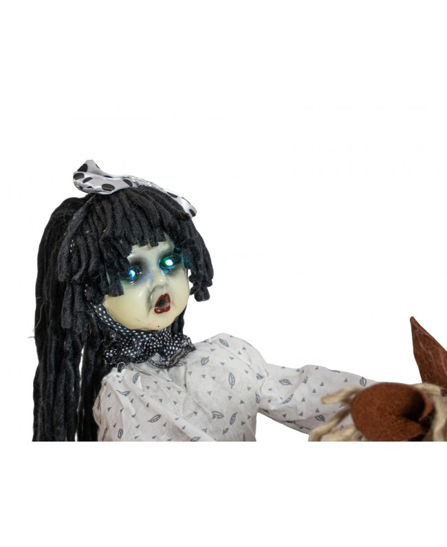 Europalms Halloween Figure Girl on rocking Horse, animated, 72cm Seasonal Items