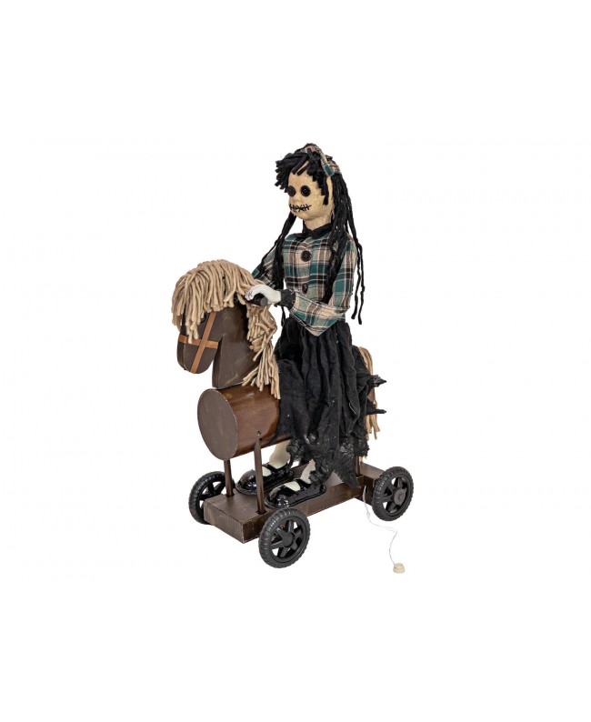 Europalms Halloween Figure Girl on Pony, animated, 90cm