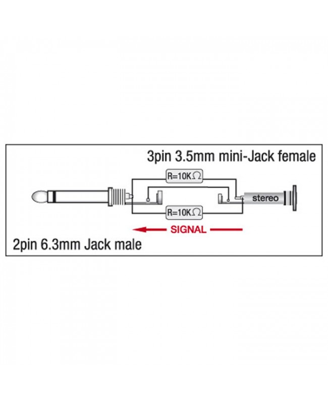 DAP XGA10 - Jack/M mono to mini-jack/F - 90° - incl. 2x 10 kilo-Ohm resistors Inclusi 2 resistori da 10 kilo-Ohm