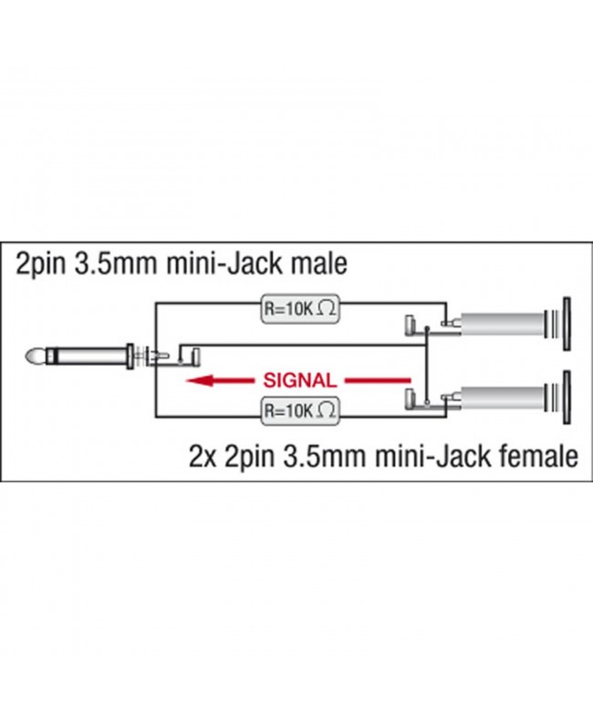 DAP XGA40 - mini-jack/M to 2 x mini-jack/F - incl. 2 x 10 kilo-Ohm resistors Inclusi 2 resistori da 10 kilo-Ohm
