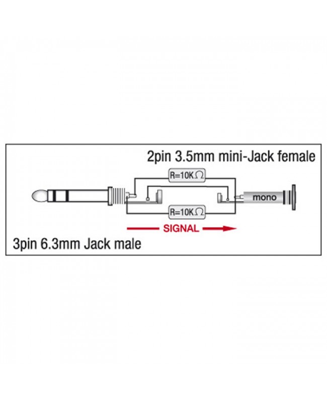 DAP XGA12 - Jack/M stereo to mini-jack/F - incl. 2x 10 kilo-Ohm resistors Inclusi 2 resistori da 10 kilo-Ohm