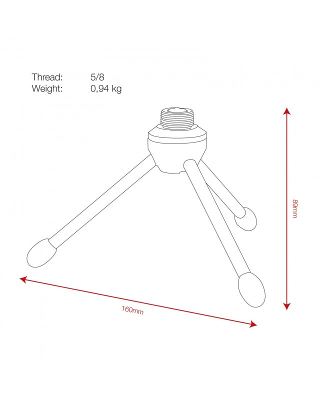 SHOWGEAR Desk Microphone Stand - Mini 93 mm - 5/8 filetto Supporti da tavolo
