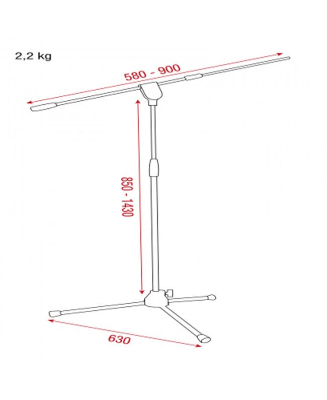 SHOWGEAR Supporto telescopico per microfono - Pro Supporti da pavimento